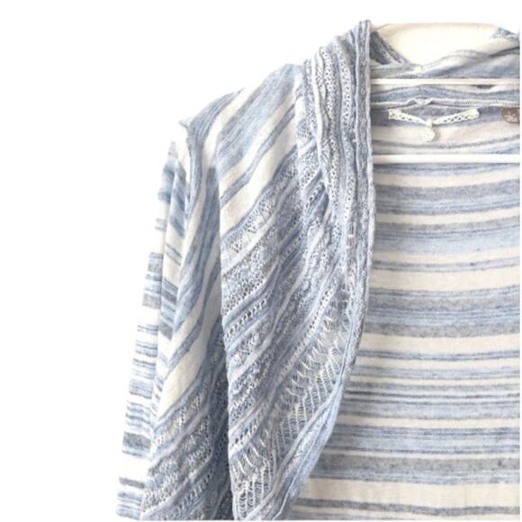 NWOT Knitted & Knotted Blue Lace Crochet Round Hem Ruffle Open Front Cardigan S - Picture 10 of 16